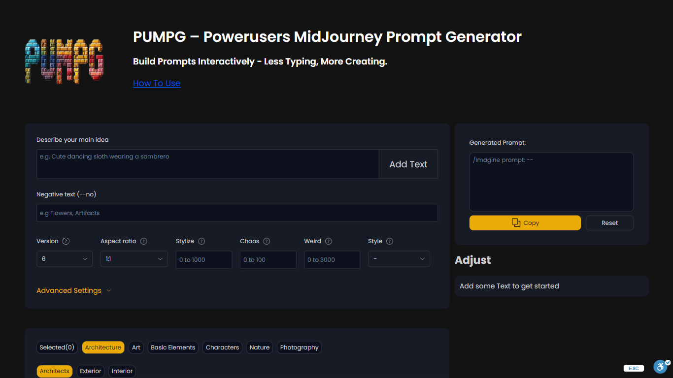 PUMPG - MidJourney Prompt Generator