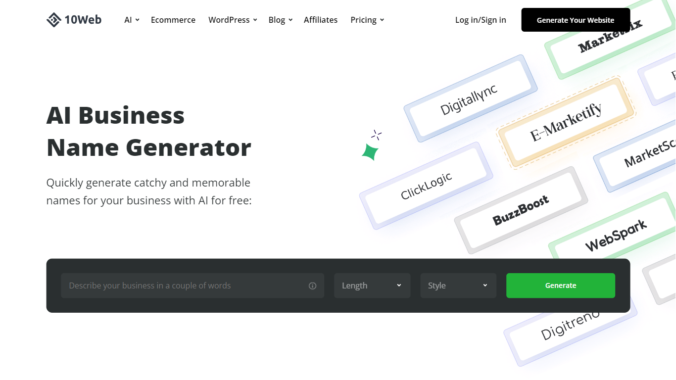 Business Name Generator | 10Web