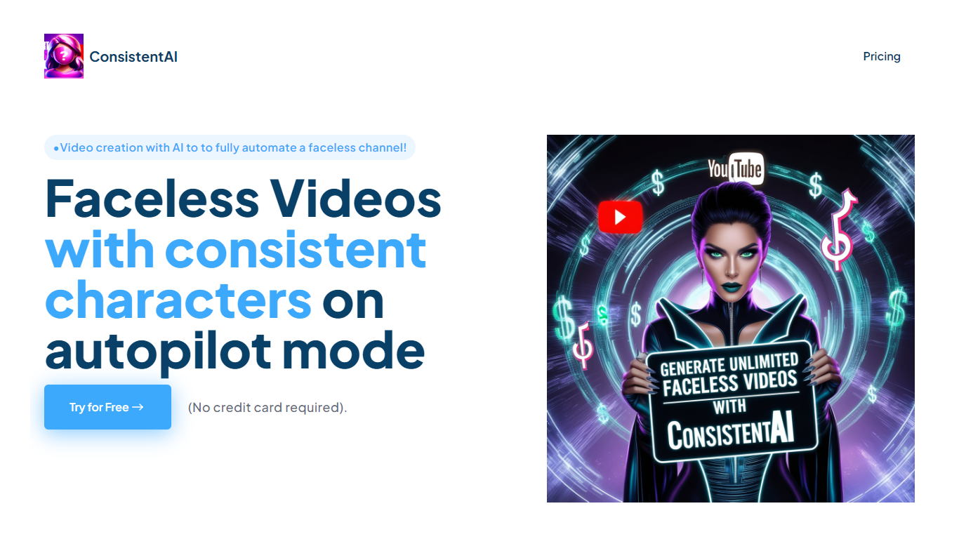 Consistent AI  - generate faceless videos}