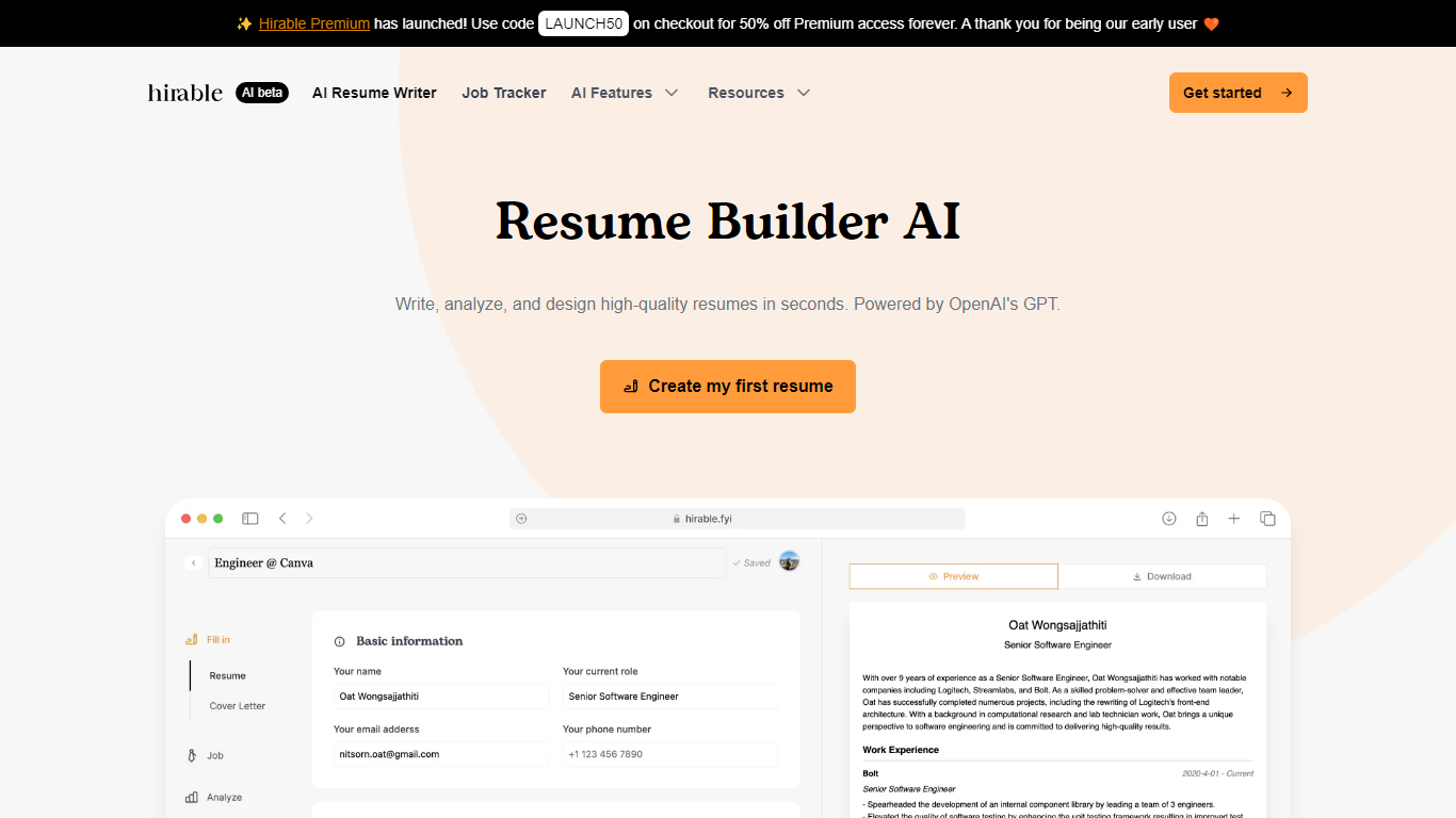Resume Builder AI By Hirable