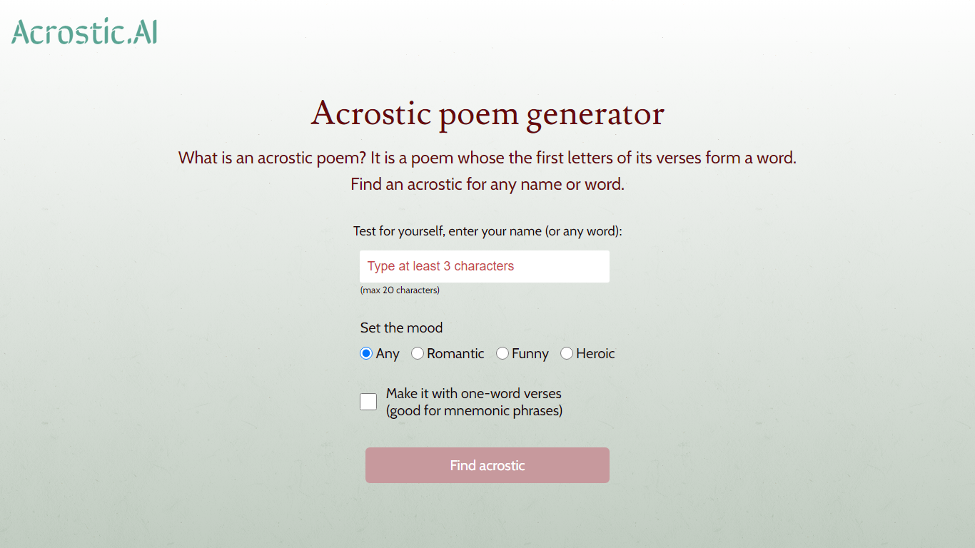 Acrostic poem generator
