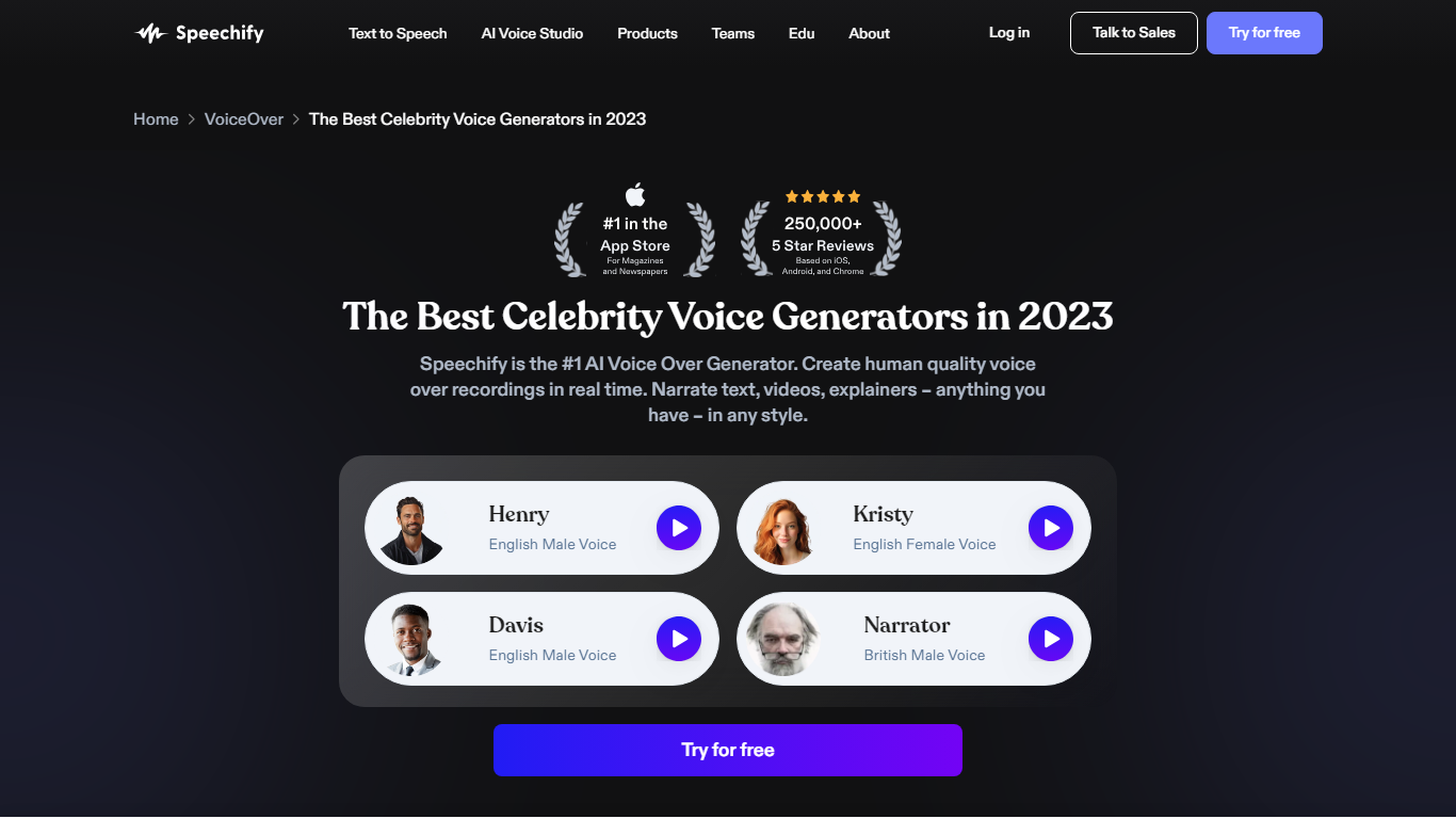 Celebrity Voice-Over Generator By Speechify