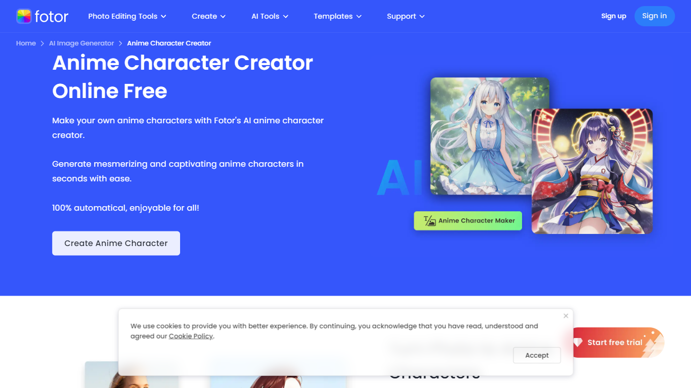 Anime Character Creator  Fotor vs AI Image Generator From Text Free Online  Comparison of AI tools