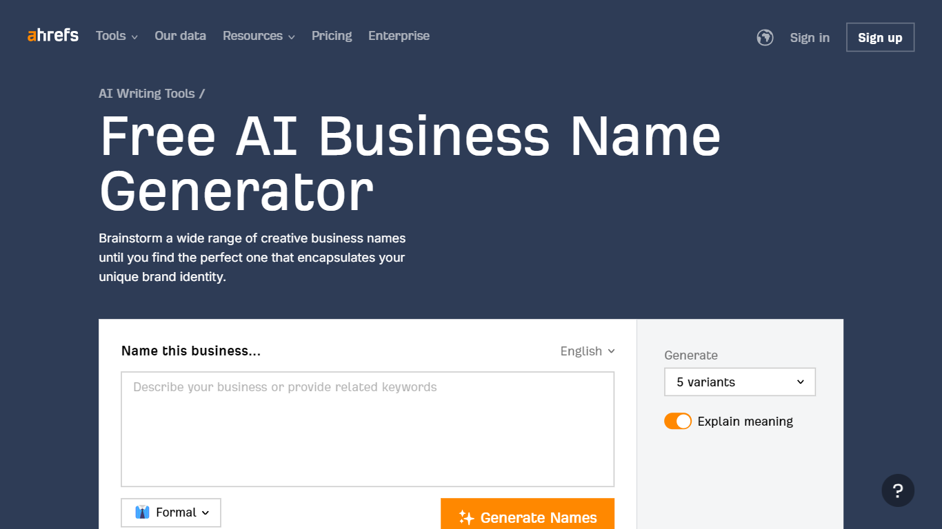 Business Name Generator | Ahrefs